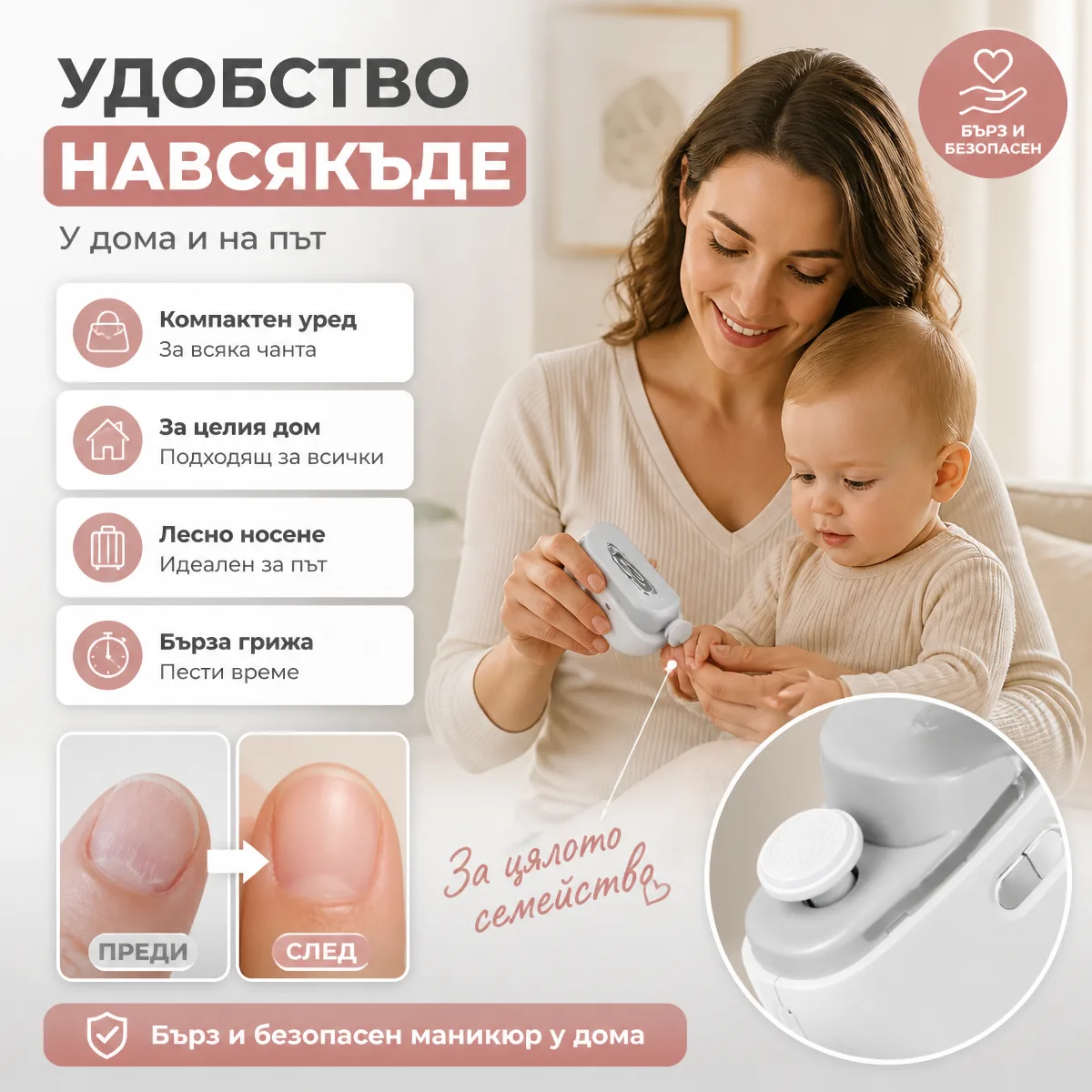 Електрическа мултифункционална нокторезачка с полир — удобство навсякъде