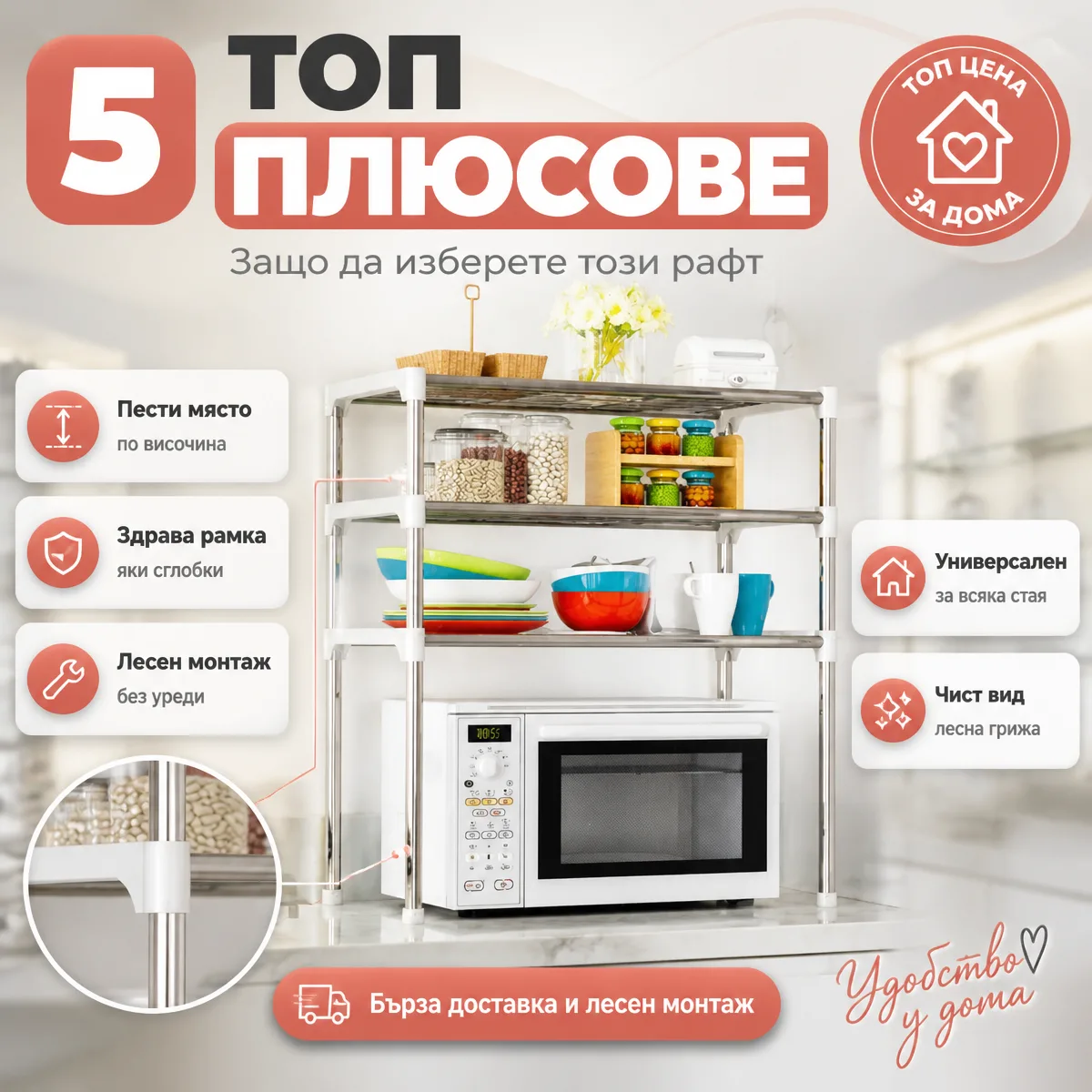 Мултифункционален метален рафт за организация — топ плюсове