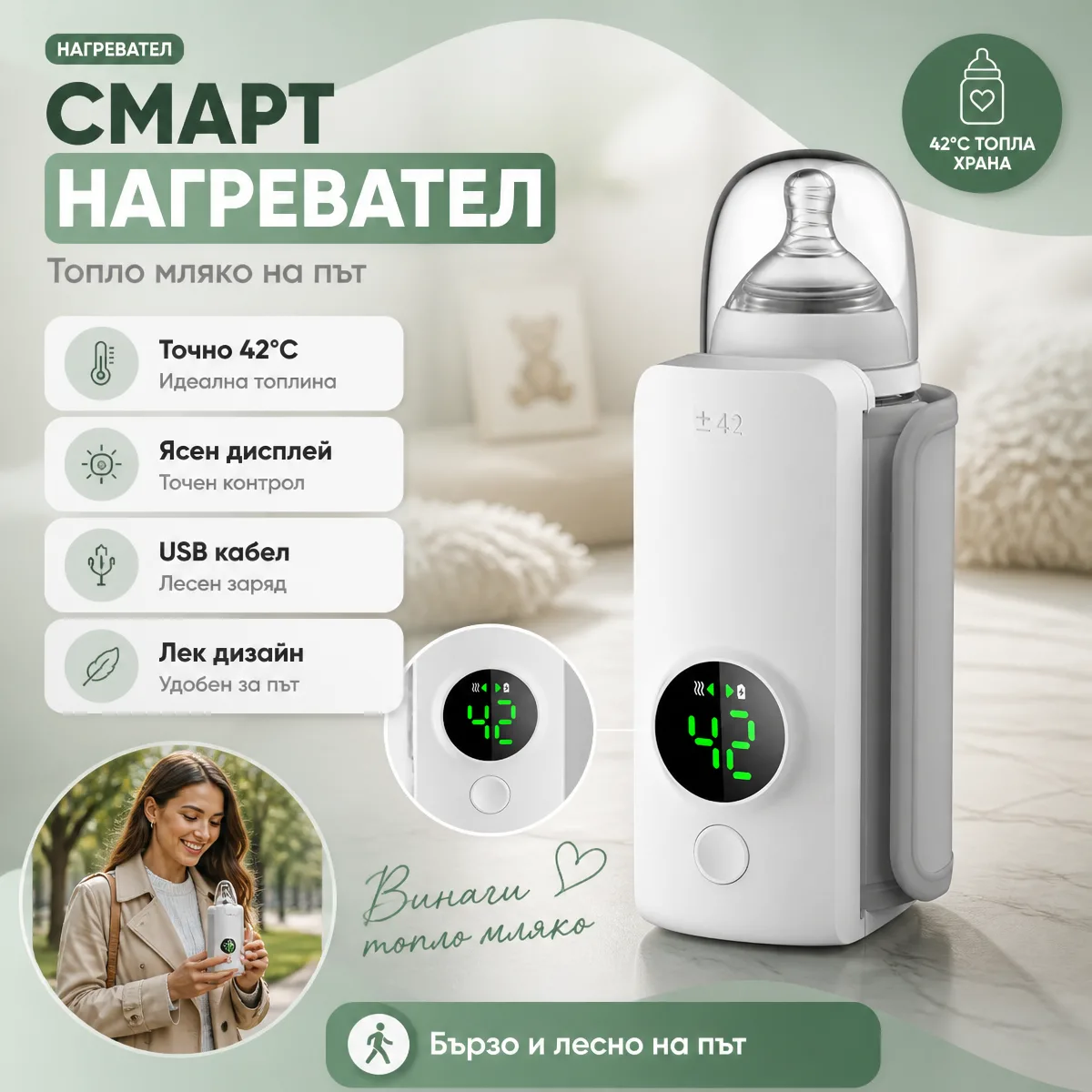Преносим смарт нагревател за бебешки шишета — смарт нагревател