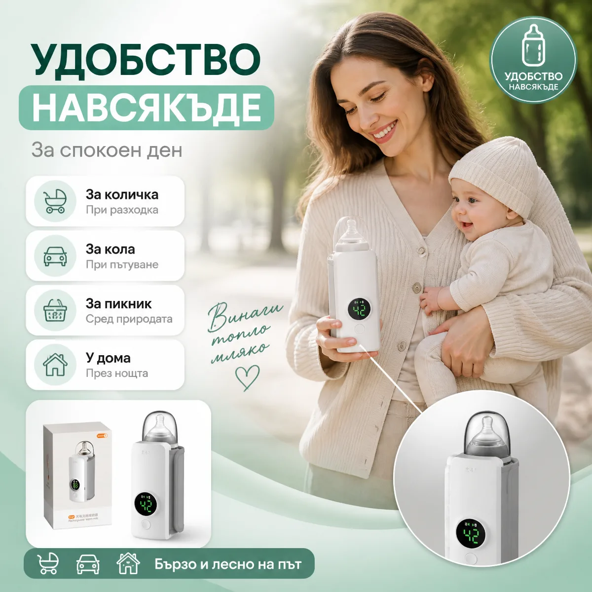 Преносим смарт нагревател за бебешки шишета — удобство навсякъде